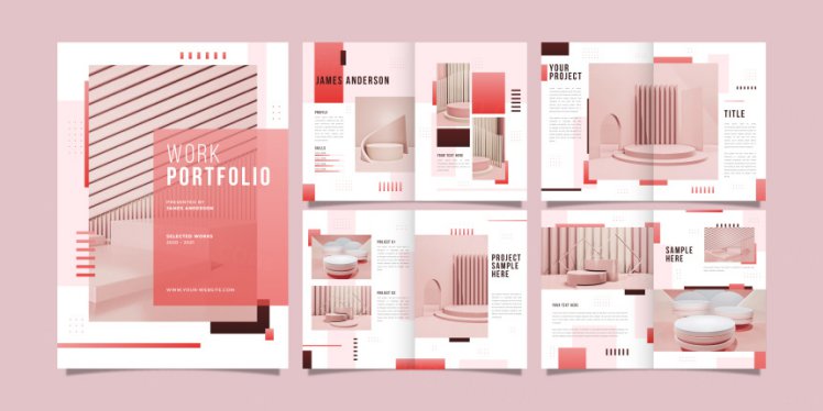 创意粉色渐变工作室简介投资标书个人简历画册模板EPS矢量设计模板素材