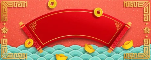 幸运的硬币和金锭从天上掉下来空白传统横幅中国风元素新年海报矢量素材