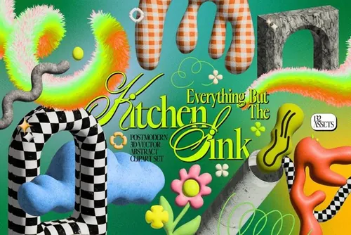 复古后现代主义NFT蒸汽波3D立体抽象几何形状素材合辑 Ne