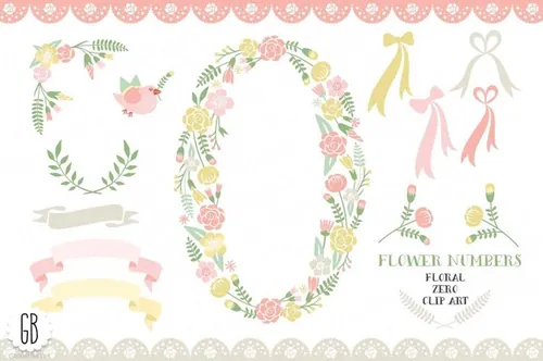 花卉字母0创意插画 Floral number zero anniversary