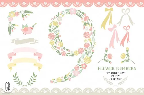 数字9创意矢量插画 Floral number nine 9th clip art