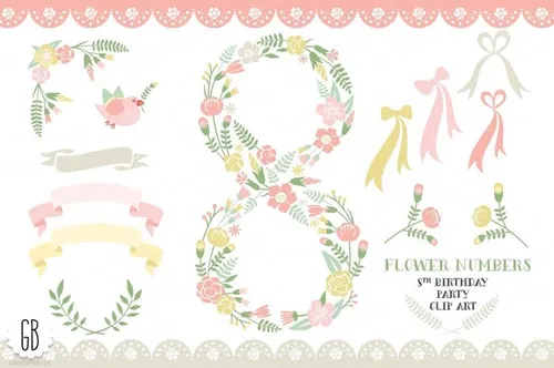数字8创意插画 Floral number eight 8th clip art