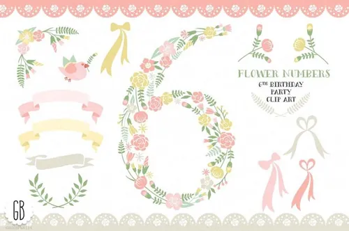 数字6创意插画 Floral number six 6th clip art