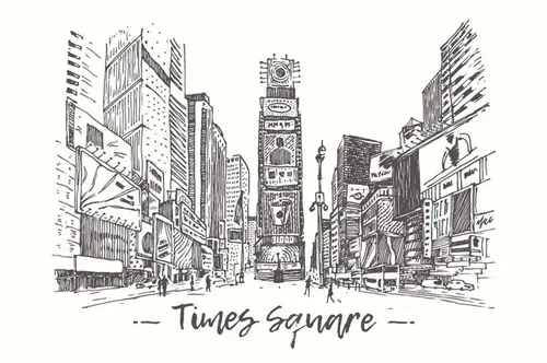 美国纽约市的街道素描插画 Streets of The New York city USA