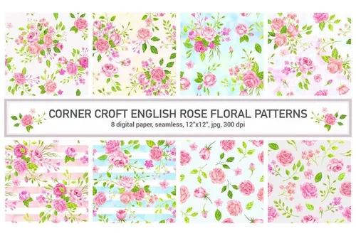 水彩英式玫瑰图案插画 Watercolor Pattern