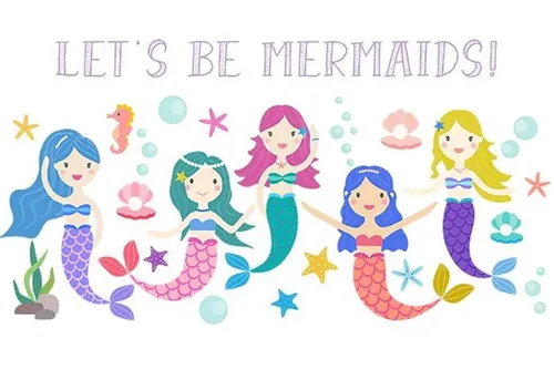 美人鱼插画素材 Let’s be mermaids clipart
