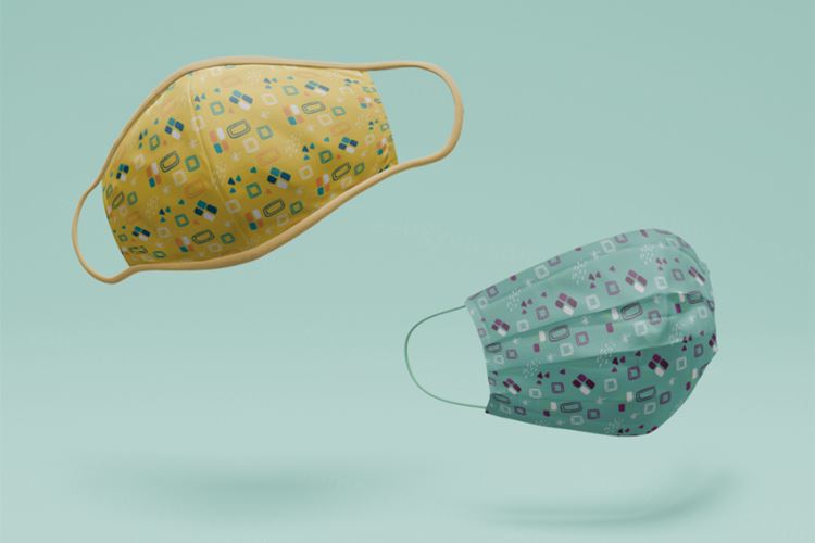 医疗疫情防护口罩图案设计样机PSD模板 Face masks mock-up