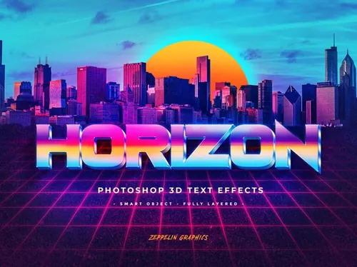 80年代复古赛博朋克设计风格标题立体字体特效样式PSD模板 Cyberpunk 80s Text Effects