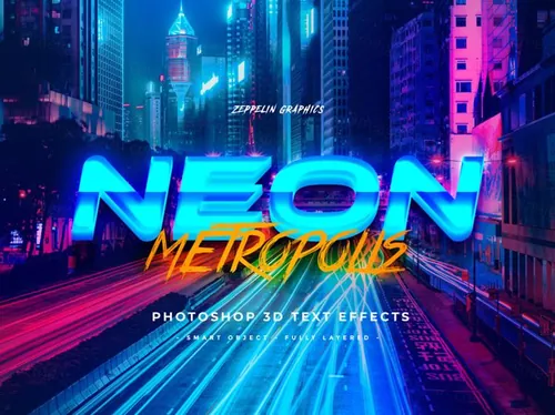 80年代复古赛博朋克设计风格标题立体字体特效样式PSD模板 Cyberpunk 80s Text Effects