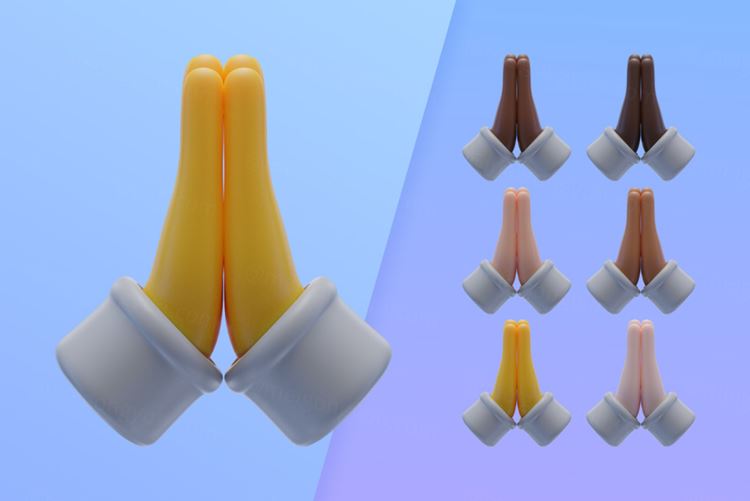 潮流不同肤色卡通3D双手感恩手势插图素材 3d collec