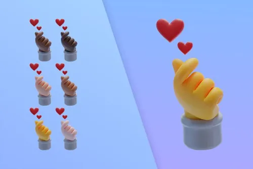 潮流不同肤色卡通3D比心爱心手势插图素材 3d collec