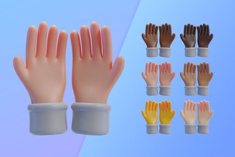 潮流不同肤色卡通3D双手摊开手势插图素材 3d collec