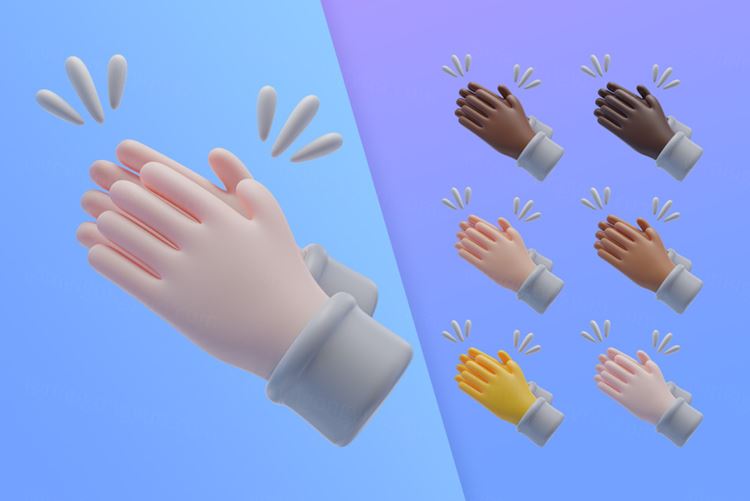 潮流不同肤色卡通3D击掌鼓掌手势插图素材 3d collec