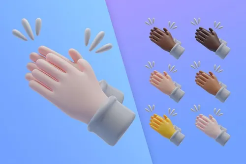 潮流不同肤色卡通3D击掌鼓掌手势插图素材 3d collec
