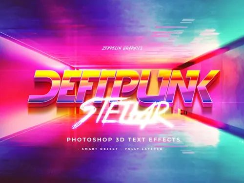 80年代复古赛博朋克设计风格标题立体字体特效样式PSD模板 Cyberpunk 80s Text Effects