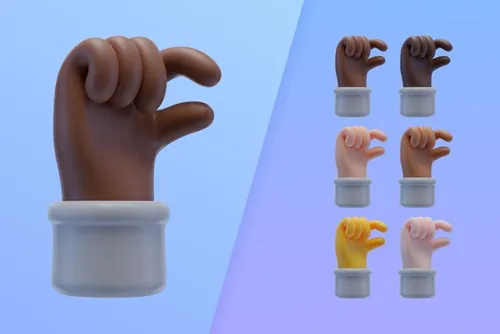 潮流不同肤色卡通3D手势插图素材 3d collection