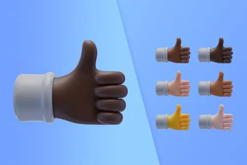 潮流不同肤色卡通3D竖起大拇指手势插图素材 3d colle