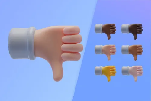 潮流不同肤色卡通3D大拇指朝下鄙视手势插图素材 3d col