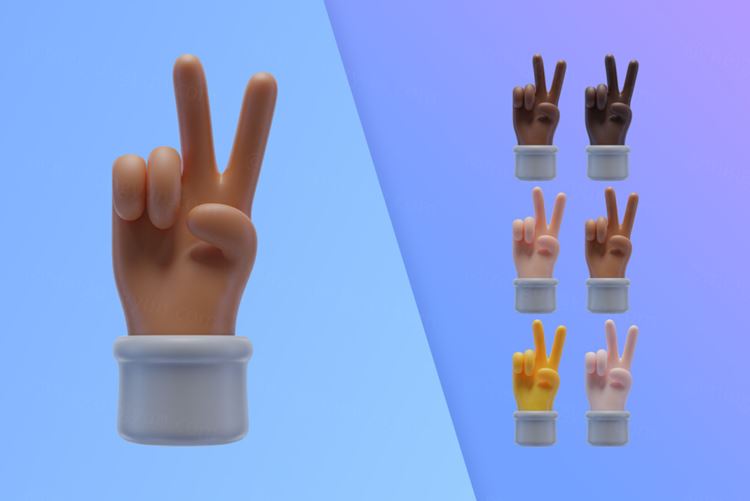 潮流不同肤色卡通3D手势插图素材 3d collection