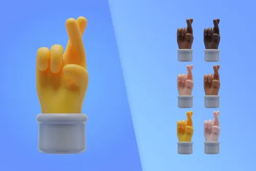 潮流不同肤色卡通双指交叉鼓励3D手势插图素材 3d coll