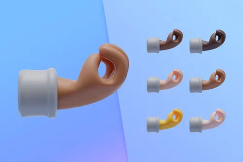 潮流不同肤色现金交易暗示卡通3D手势插图素材 3d coll