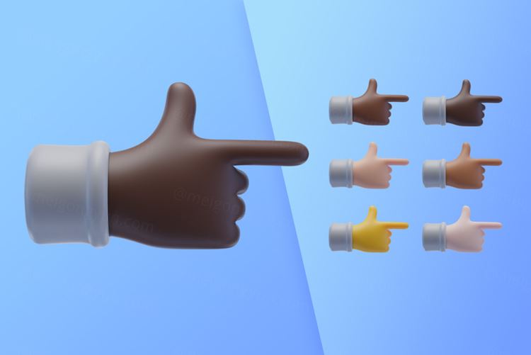 潮流不同肤色手指方向卡通3D手势插图素材 3d collec