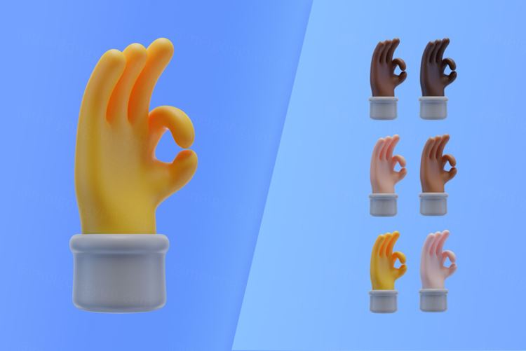 潮流不同肤色OK卡通3D手势插图素材 3d collecti