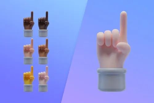 潮流不同肤色一根手指卡通3D手势插图素材 3d collec