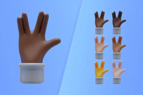 潮流不同肤色向外星人打招呼卡通3D手势插图素材 3d col