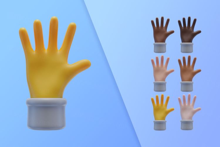 潮流不同肤色手掌比五卡通3D手势插图素材 3d collec