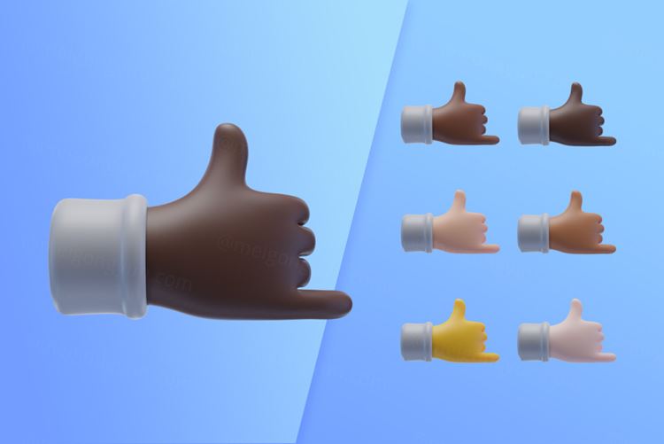 潮流不同肤色用手表达很酷3D手势插图素材 3d collec