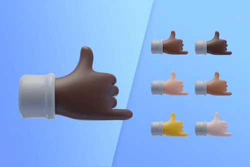 潮流不同肤色用手表达很酷3D手势插图素材 3d collec