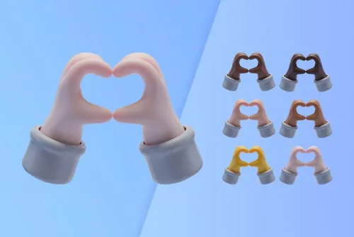 潮流不同肤色双手比爱心3D手势插图素材 3d collect