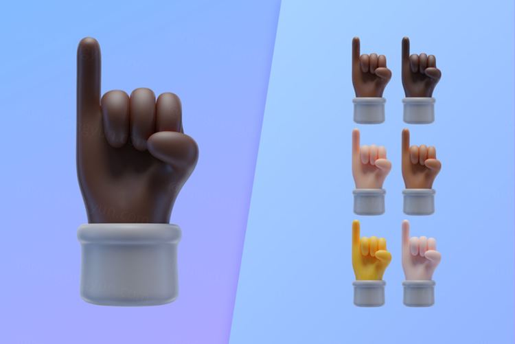 潮流不同肤色举起小手指鄙视3D手势插图素材 3d colle