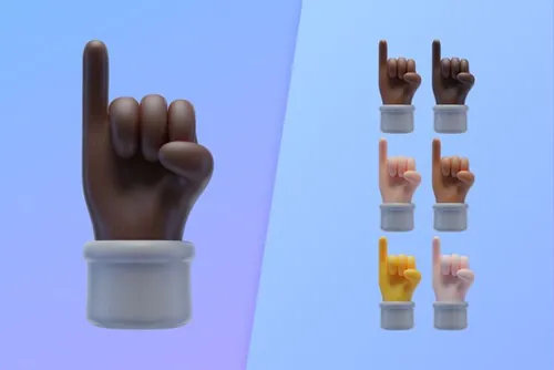 潮流不同肤色举起小手指鄙视3D手势插图素材 3d colle