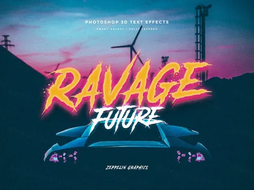 80年代复古赛博朋克设计风格标题立体字体特效样式PSD模板 Cyberpunk 80s Text Effects