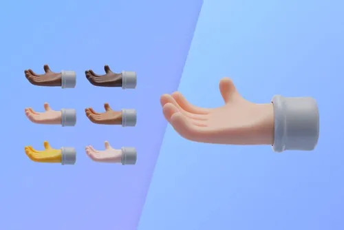 潮流不同肤色单手乞讨姿势3D手势插图素材 3d collec