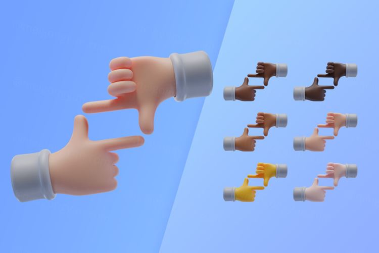 潮流不同肤色拍照姿势3D手势插图素材 3d collecti