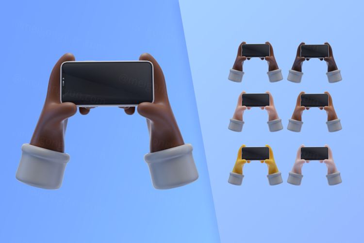 潮流不同肤色手持手机3D手势插图素材 3d collecti