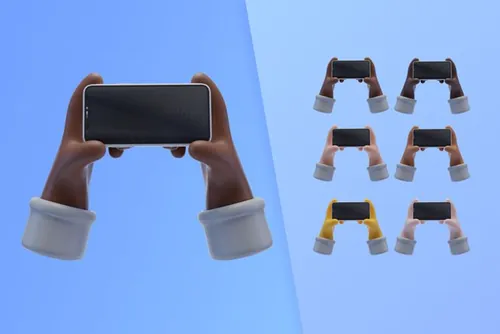 潮流不同肤色手持手机3D手势插图素材 3d collecti