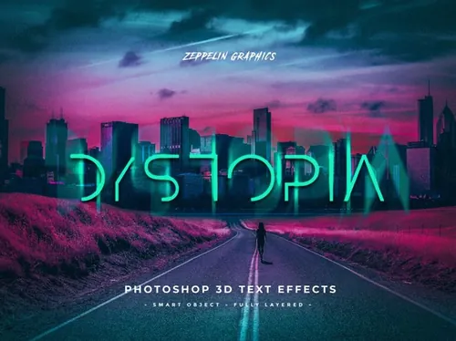 80年代复古赛博朋克设计风格标题立体字体特效样式PSD模板 Cyberpunk 80s Text Effects