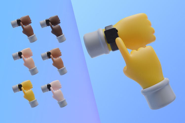 潮流不同肤色卡通3D手势插图素材 3d collection