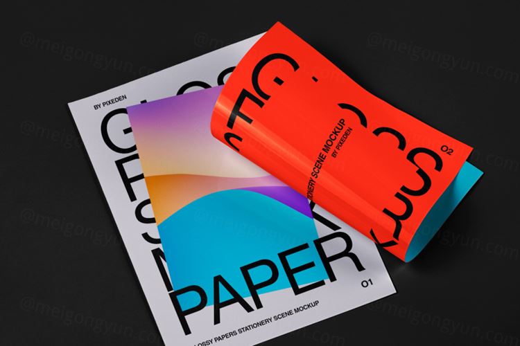 亮面单页宣传单品牌海报设计提案展示样机模板 Statione