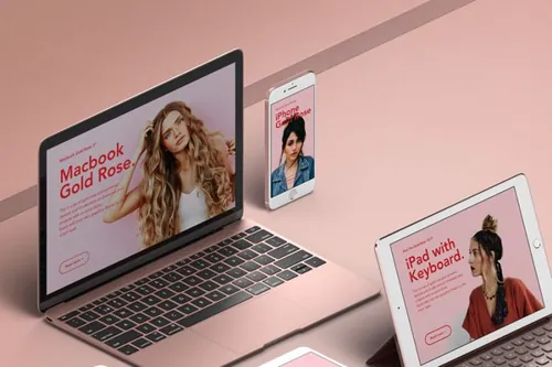 UI玫瑰金Psd苹果设备样机 UI Rose Gold Psd Apple Devices Pack