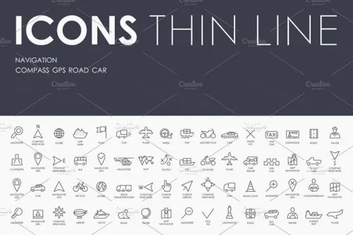 导航图标大全 Navigation thinline icons