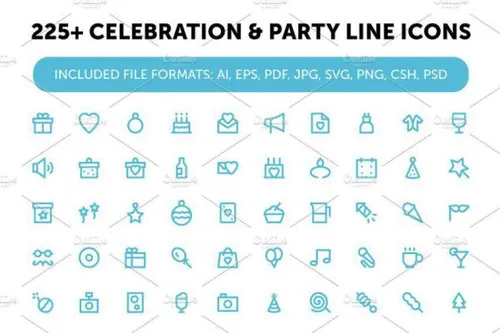 婚礼庆祝元素图标素材225  Celebration  Party Line I