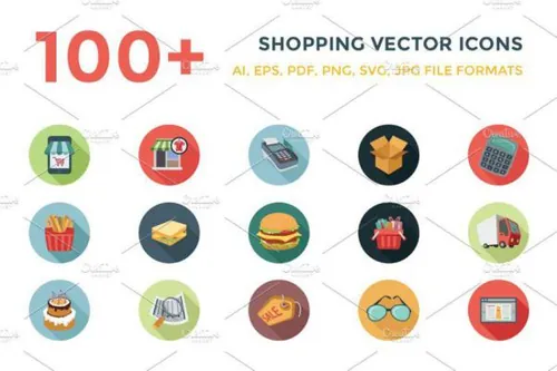 购物平面矢量图标素材 100  Shopping Flat Vector Ico