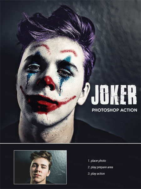 恐怖吓人的小丑效果照片处理ps动作下载