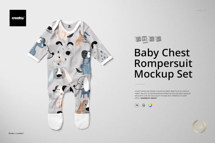 儿童连体衣套装母婴品牌设计提案样机模板 Baby Chest