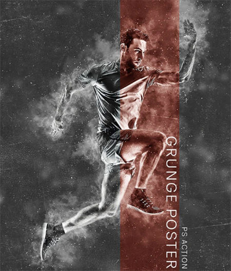 粗糙Grunge风格体育海报照片处理ps动作下载